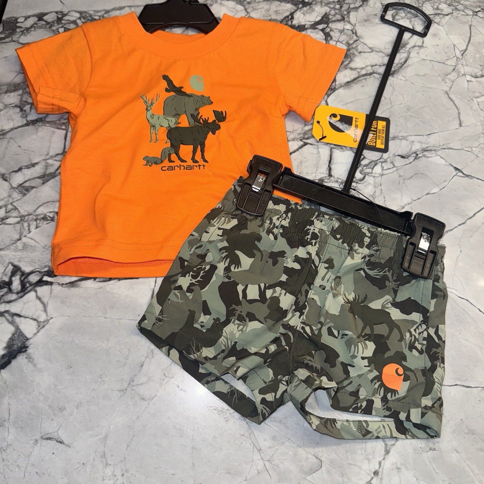 Carhartt Baby Toddler Orange Camo Animals Outfit Set NEW