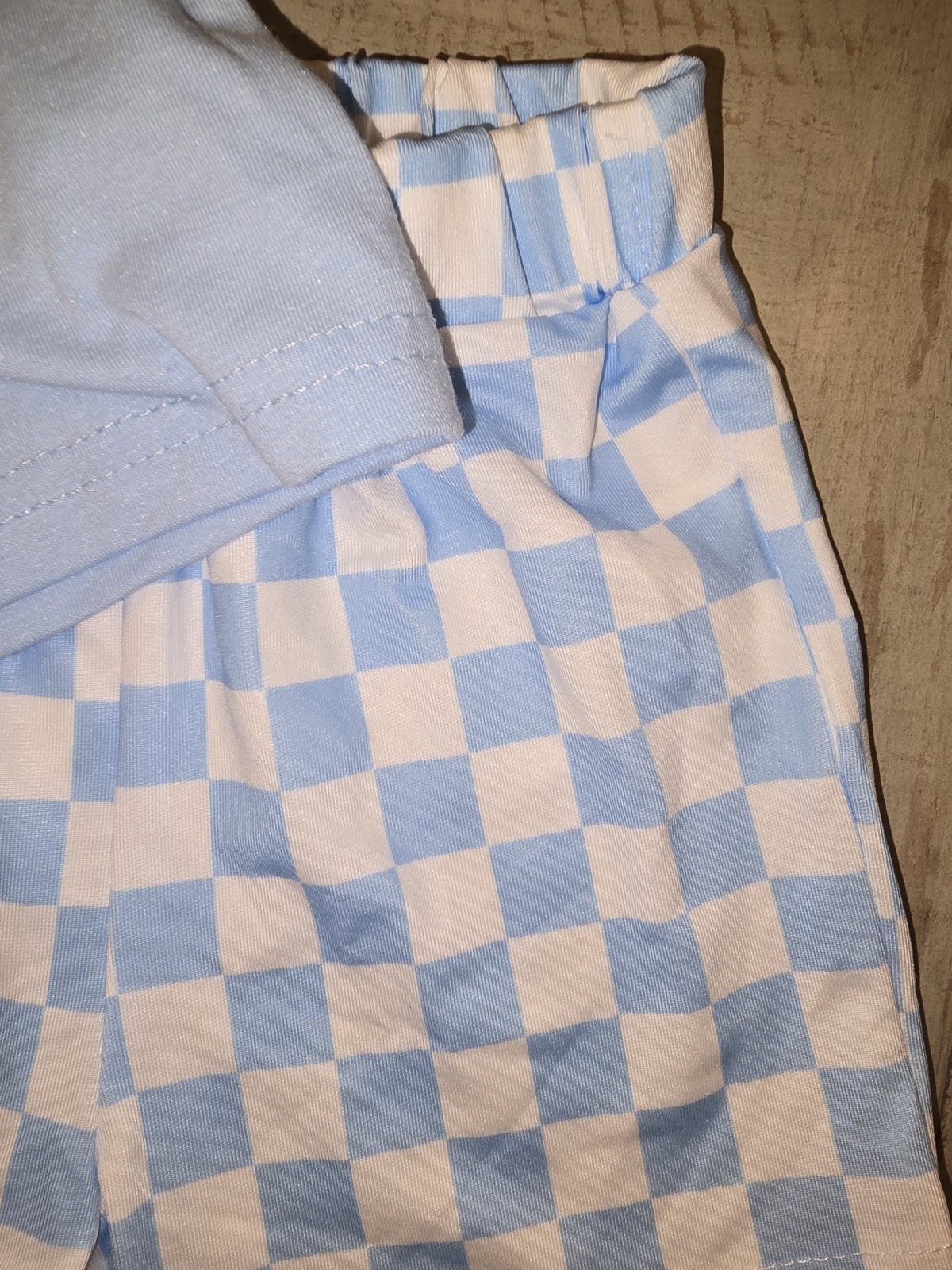 NWOT Mama’s Boy Light Blue Check Shorts Set T-Shirt 6-9 Months Boys