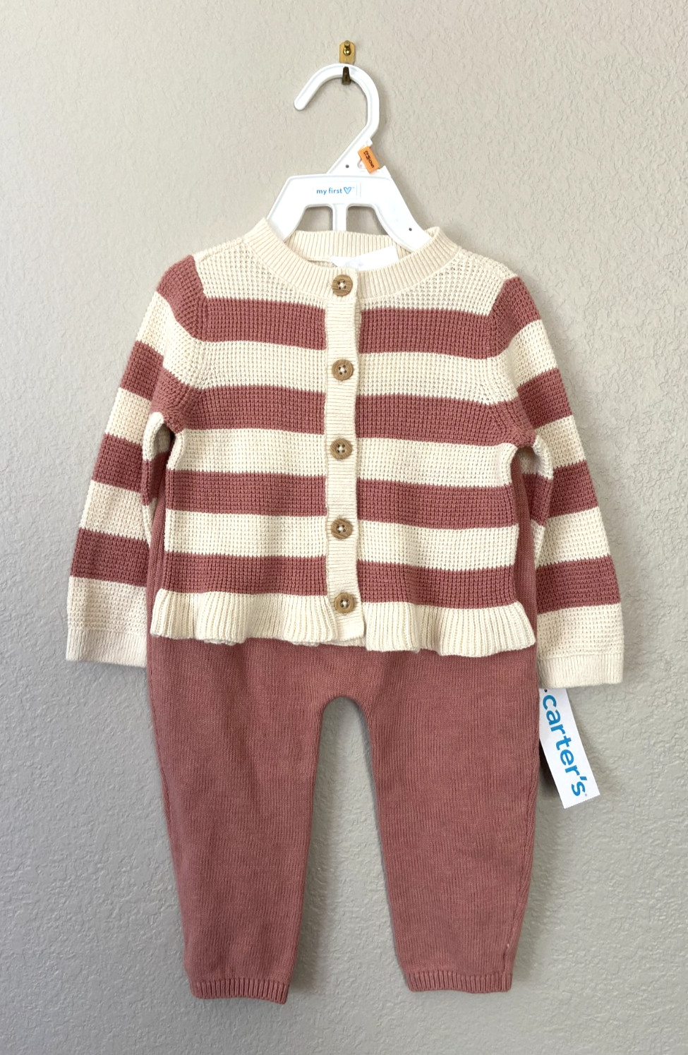 NWT Carter’s Baby Girls’ 2-Piece Knit Striped Cardigan & Pants Set 12M✨MSRP $48