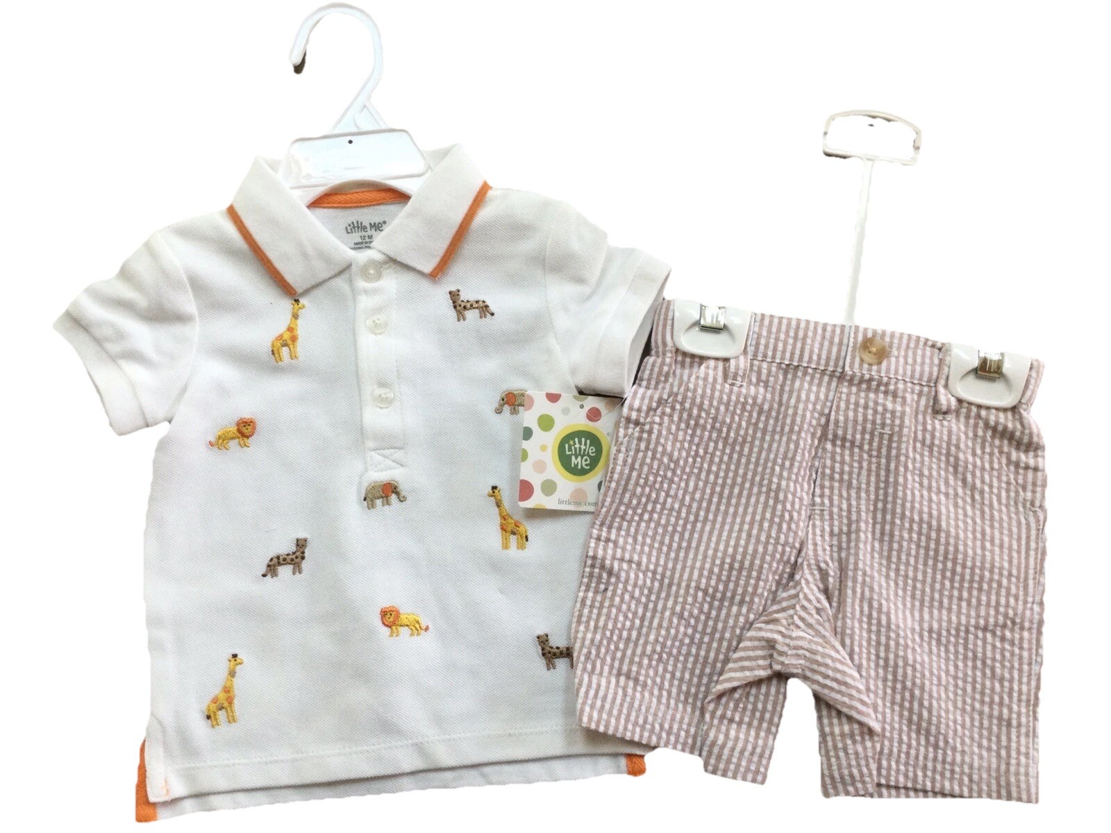 NWT Little Me Boys Polo Short Set Sz 12m Assorted Animals Print