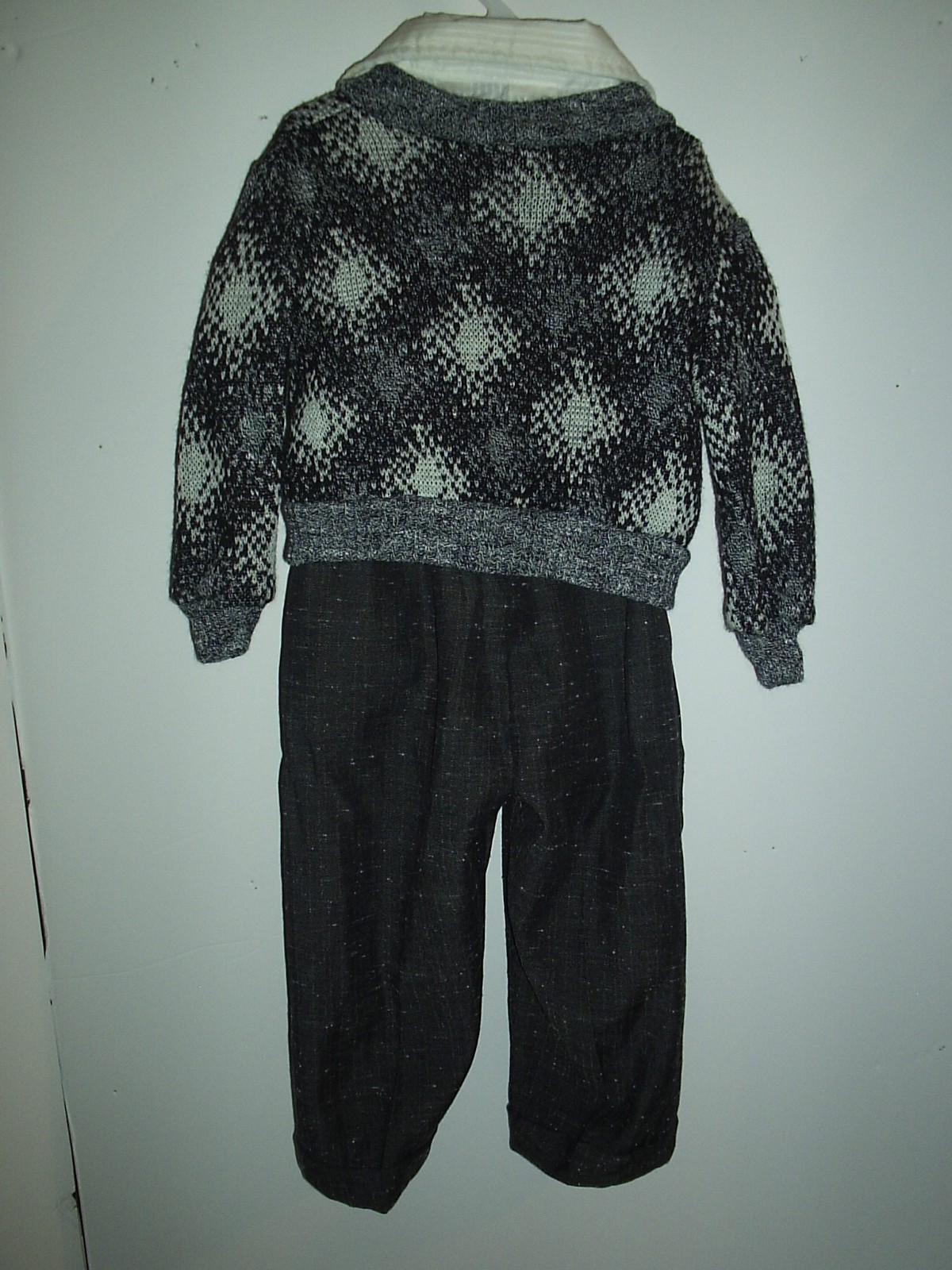 Toddler Boys HAPPY FELLA 3pc SS DRESS SHIRT/PANTS/SWEATER Set 2T Vintage Wht/Blk