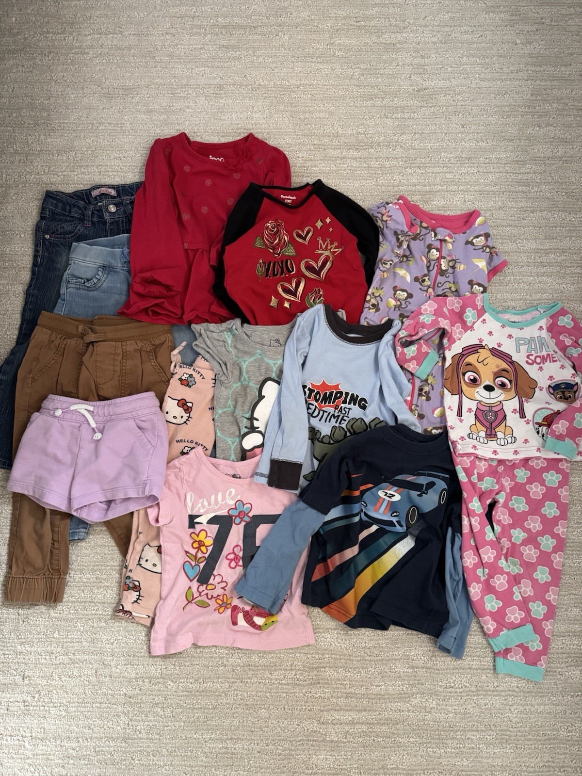 Toddler Girls 3T Clothing lot bundle 14 Pieces hello kitty paw patrol jeans tops