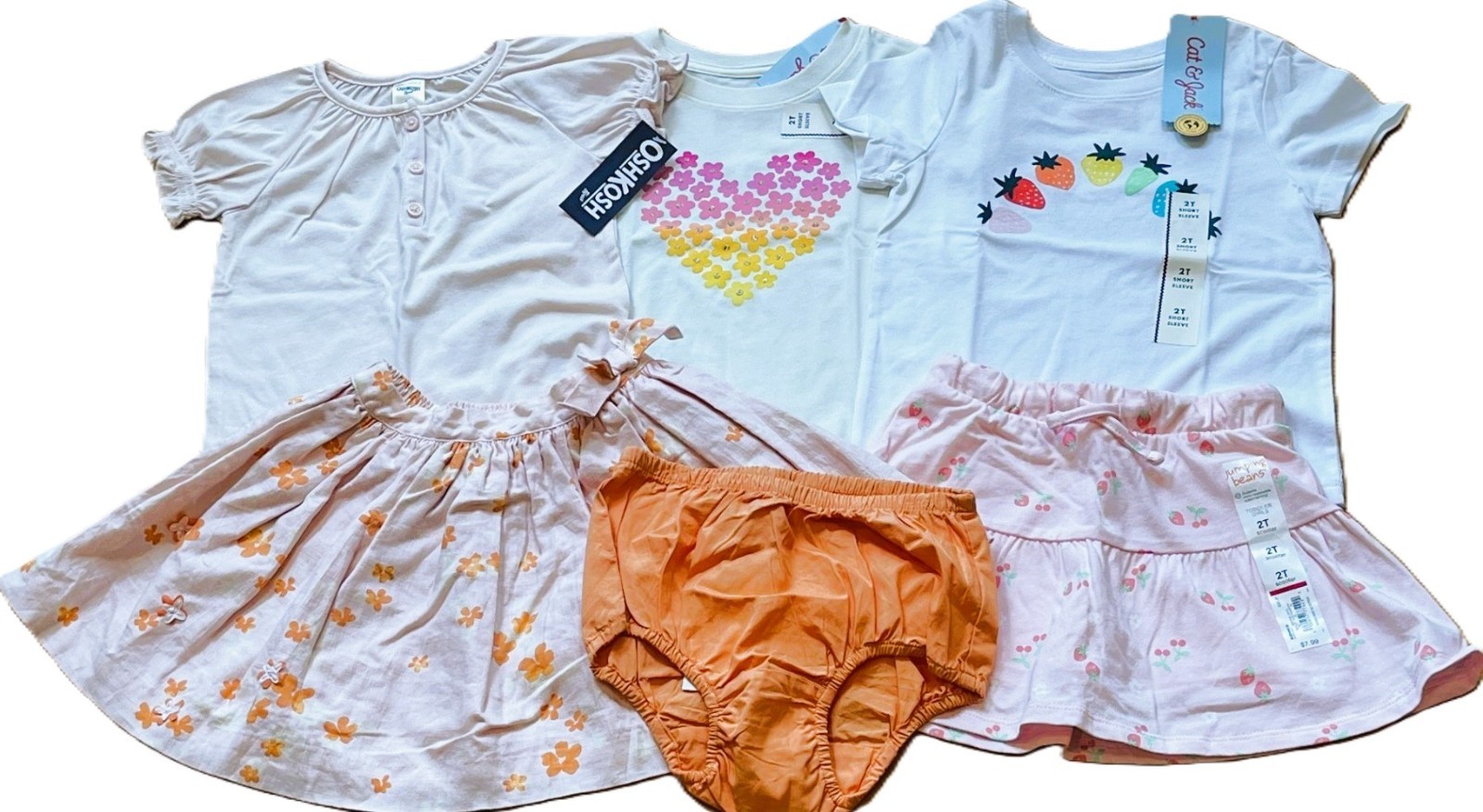New 6pc Cat & Jack Jumping Beans Gap OshKosh Shirts Skirt Skort Outfits 2T NWT