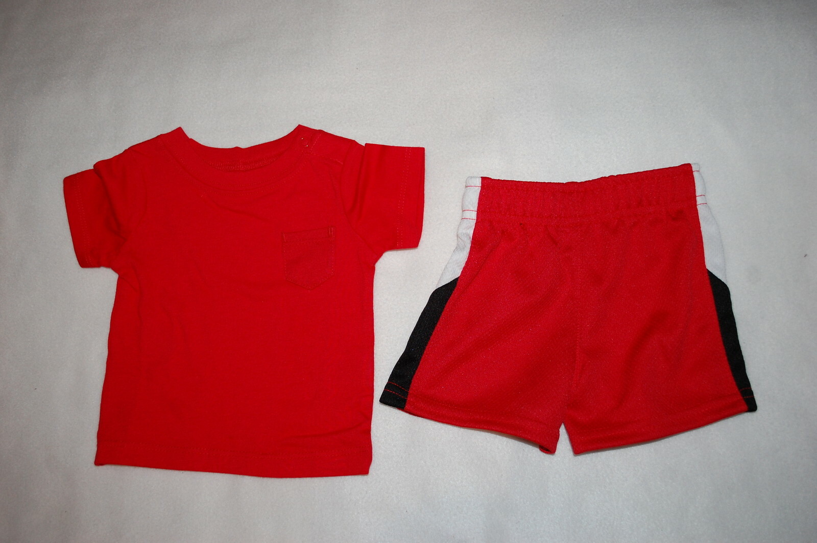 Baby Boys RED S/S TEE SHIRT Athletic Shorts w/ Black White Side Accents 0-3 MO