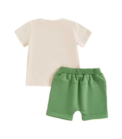 Toddler Boy Easter Outfit Tractor Embroidery Short Sleeve Top and Solid Shorts S