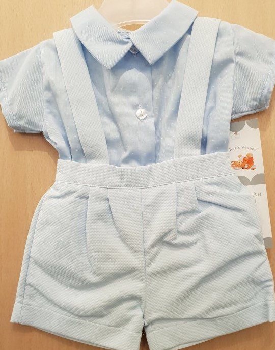 Baby Boys Spanish Style Shorts Dungarees Braces & Shirt Set / Outfit
