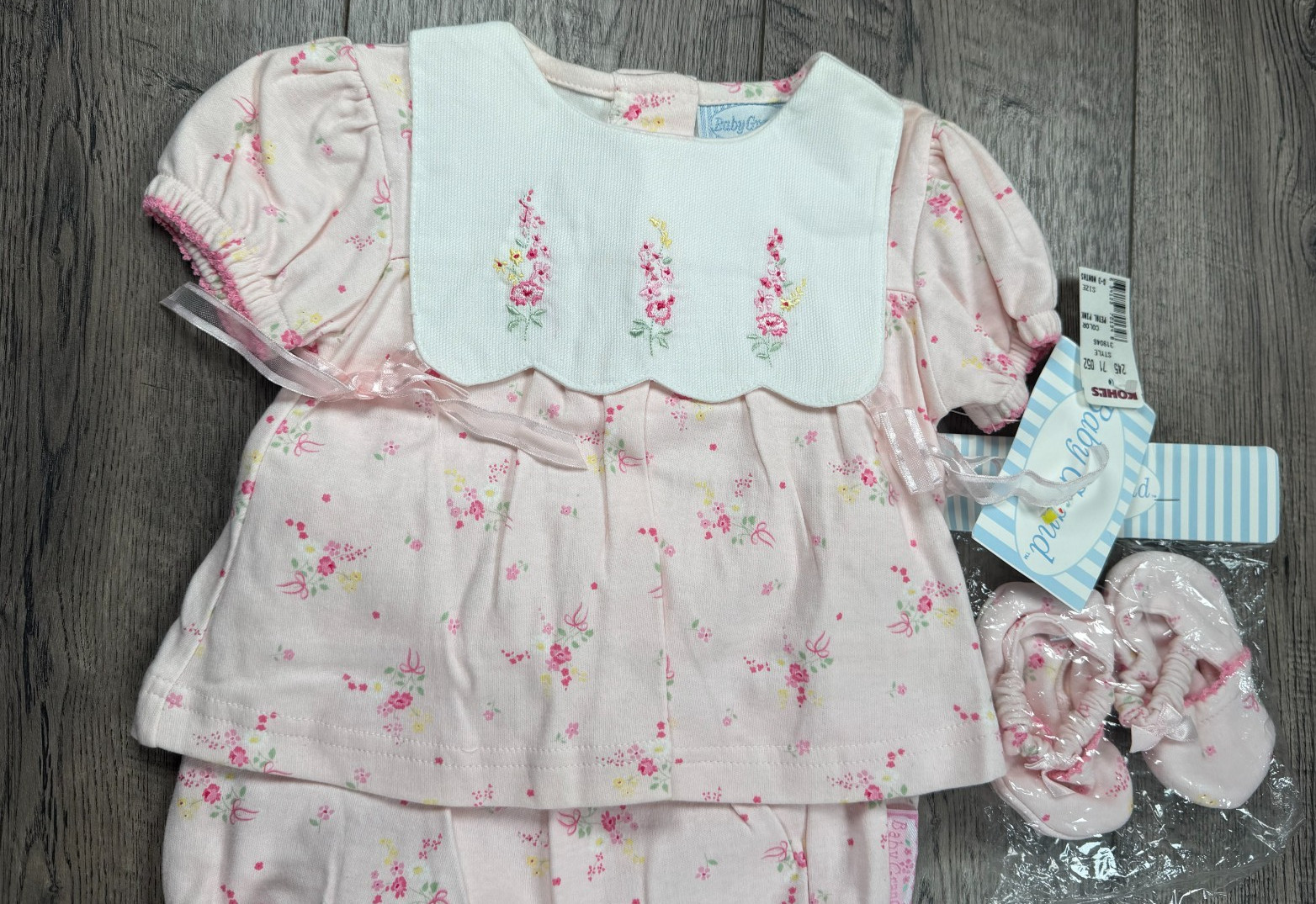 Baby Girl Clothes New Vintage Baby Grand 0-3 Month 3pc Pink Flower Outfit & Shoe