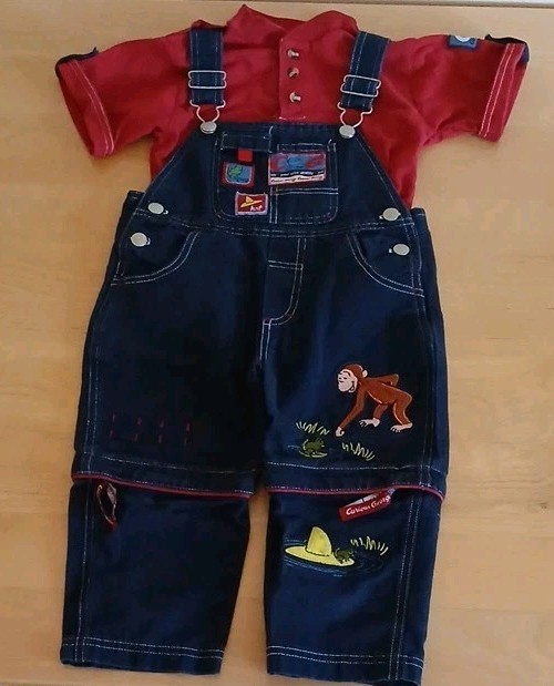 Curious George Adventures 3T 2pc Overalls Convertible Shortalls Set Embroidered