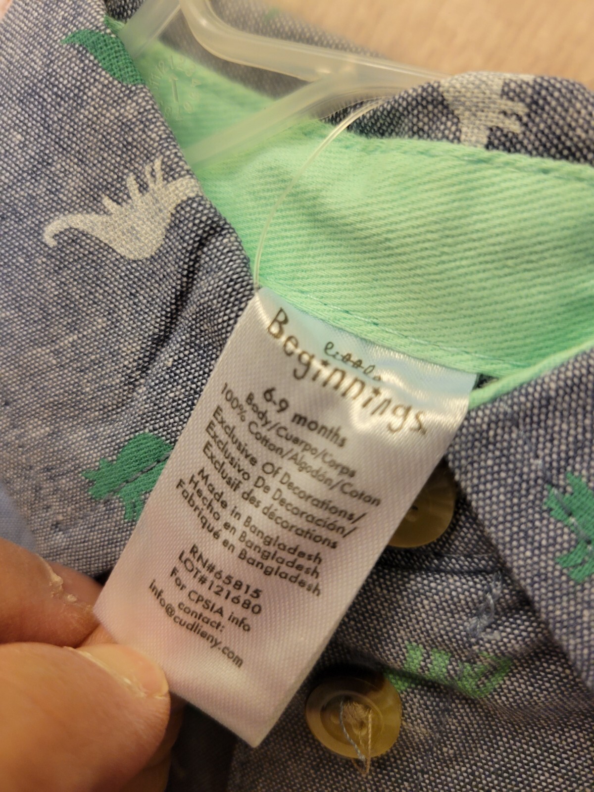 Little Beginnings 6-9M Boys 2 Piece Dinosaur Button Collared Shirt & Shorts