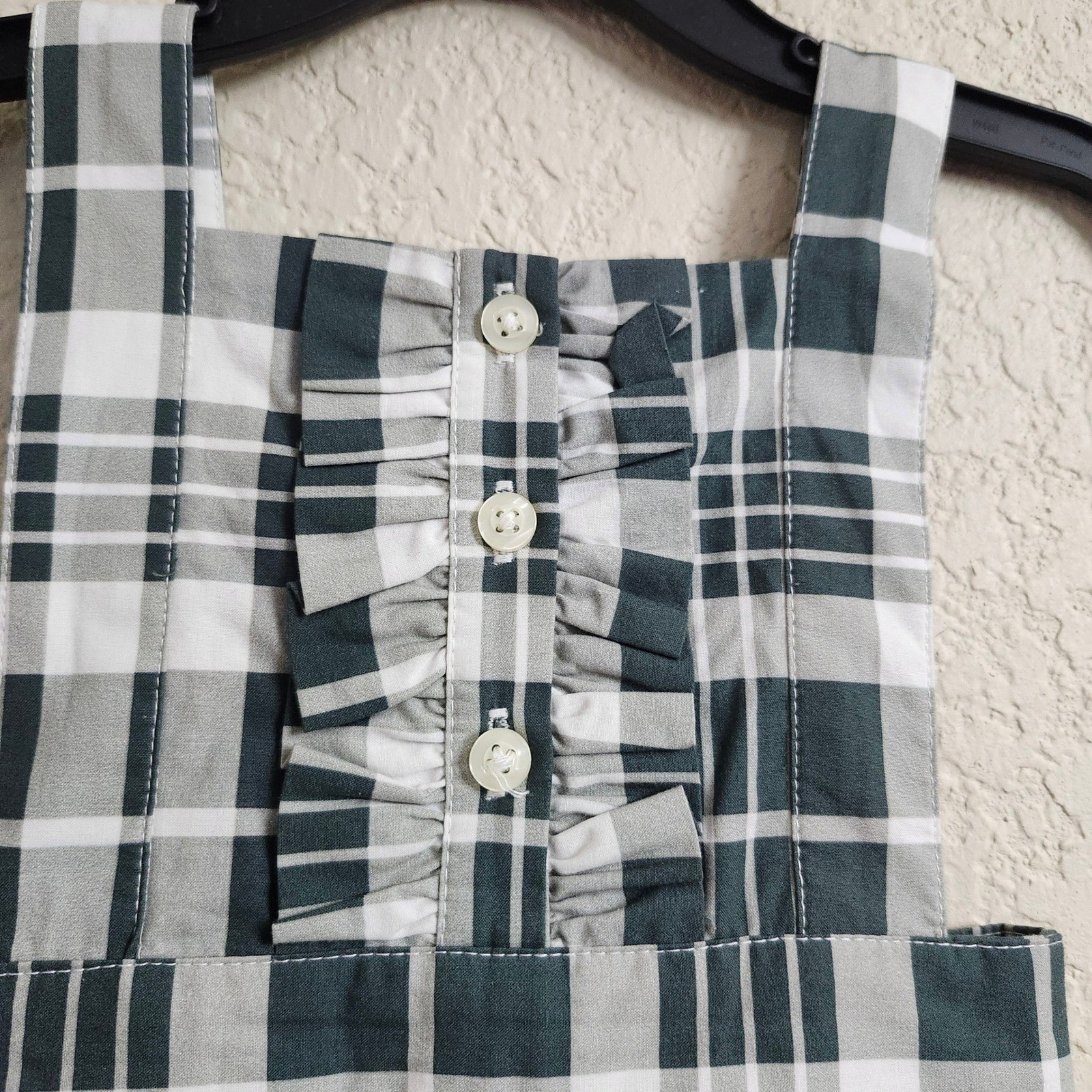 NEW Kate Quinn Girls 12-18M Penelope Green Plaid Pinafore Dress and Bonnet Set