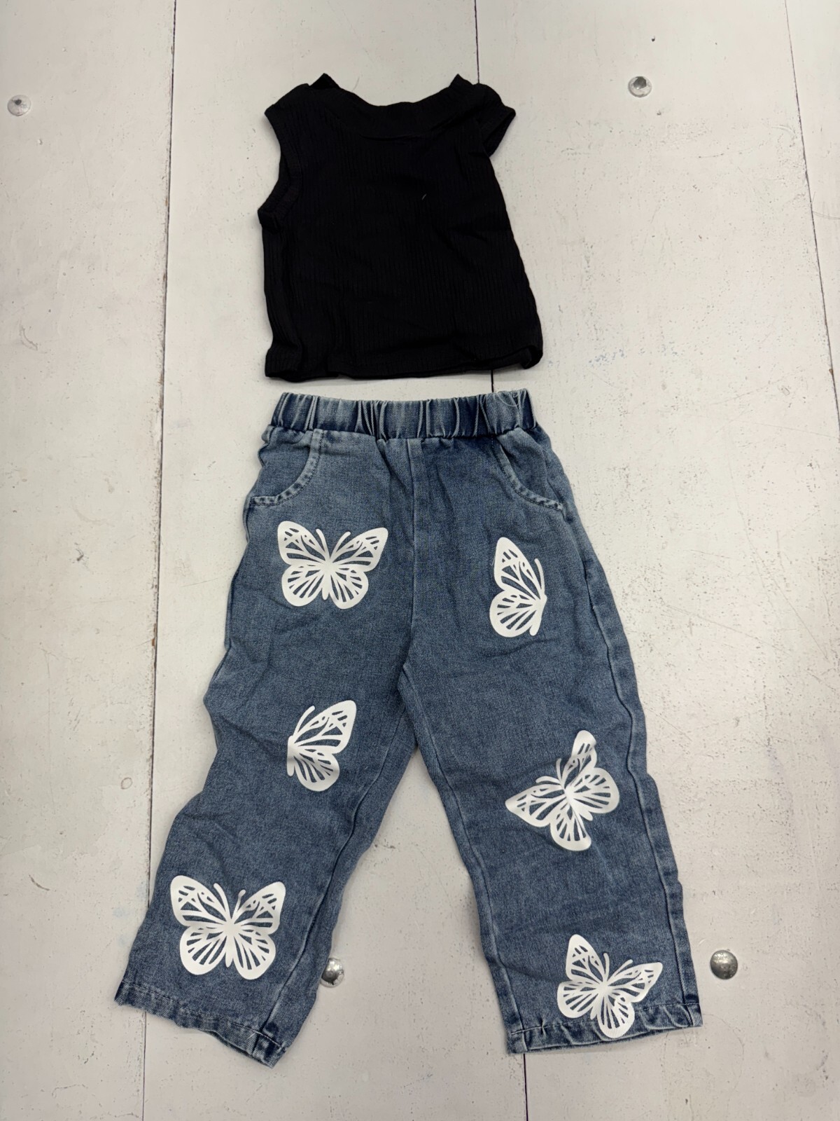 Shein Tank Top Denim Jeans 2 Piece Outfit Set Girls Size 3T