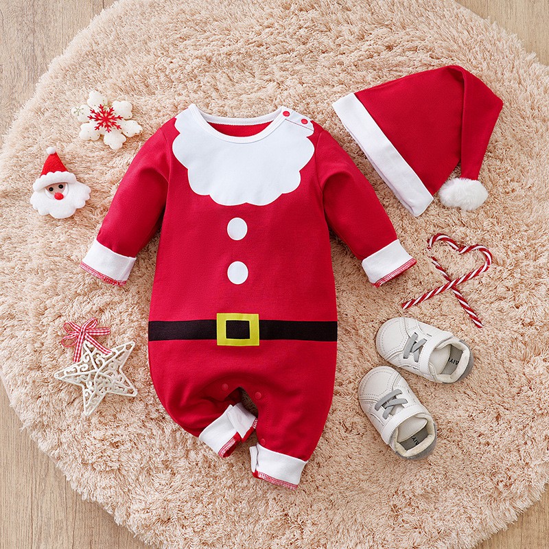 Christmas Baby Clothing Santa Suit Long Sleeve Bodysuits Outfit Romper Hat Set