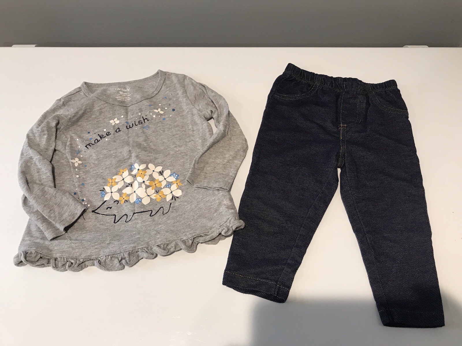 Carters Infant Girl LS Gray Hedgehog Shirt & Leggings Size 12-18 M