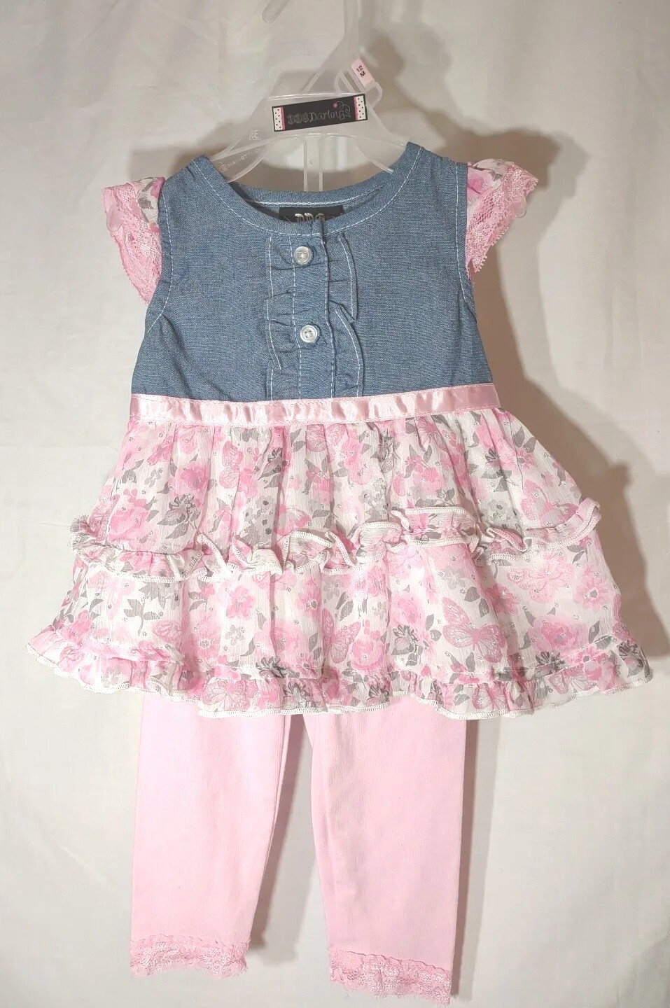 DDG Darlings 2pc Set Dress Top Leggings Infant Sizes 12 mo Pink Floral