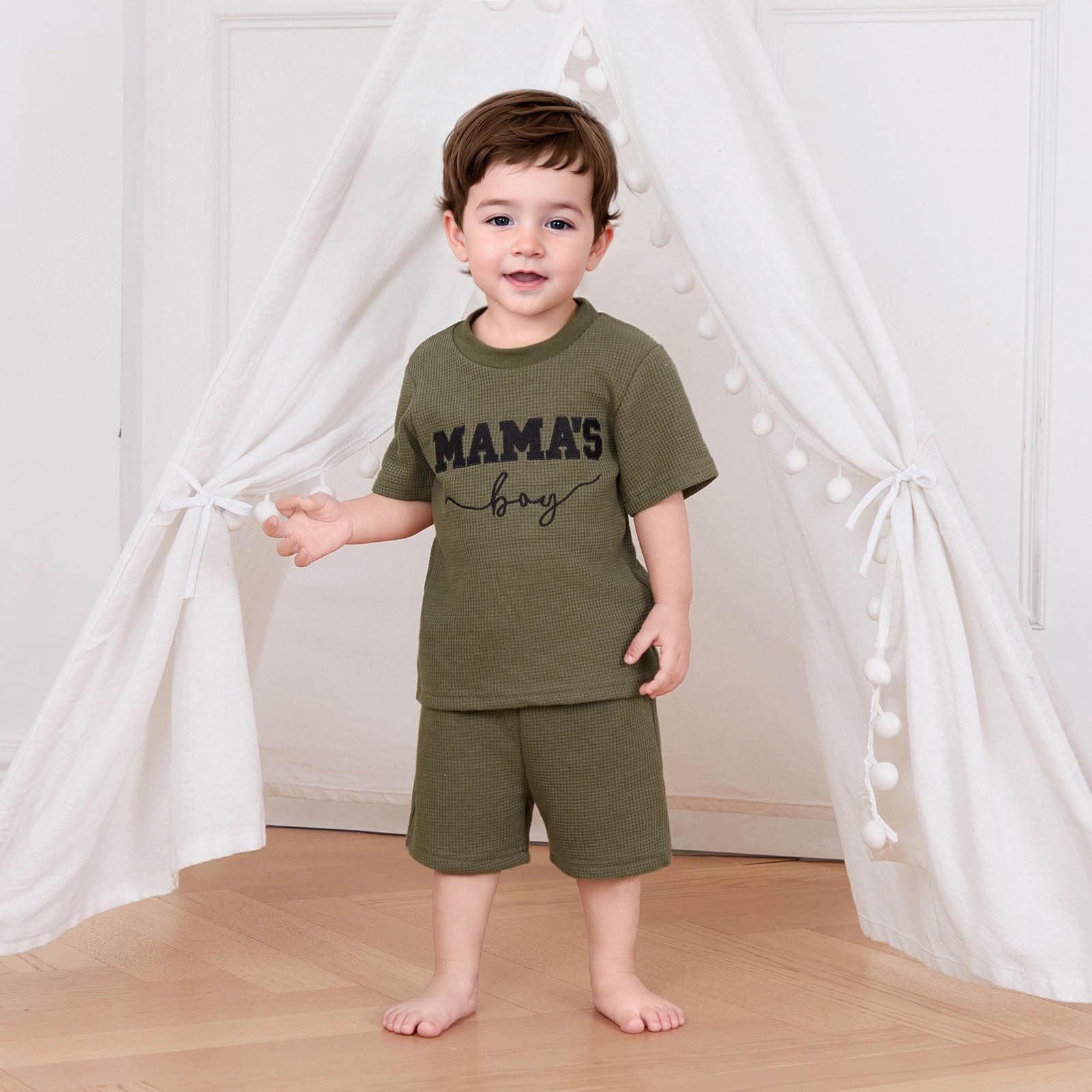 Toddler Baby Boy Summer Clothes Embroidered Waffle Short Sleeve T-Shirts Elas…
