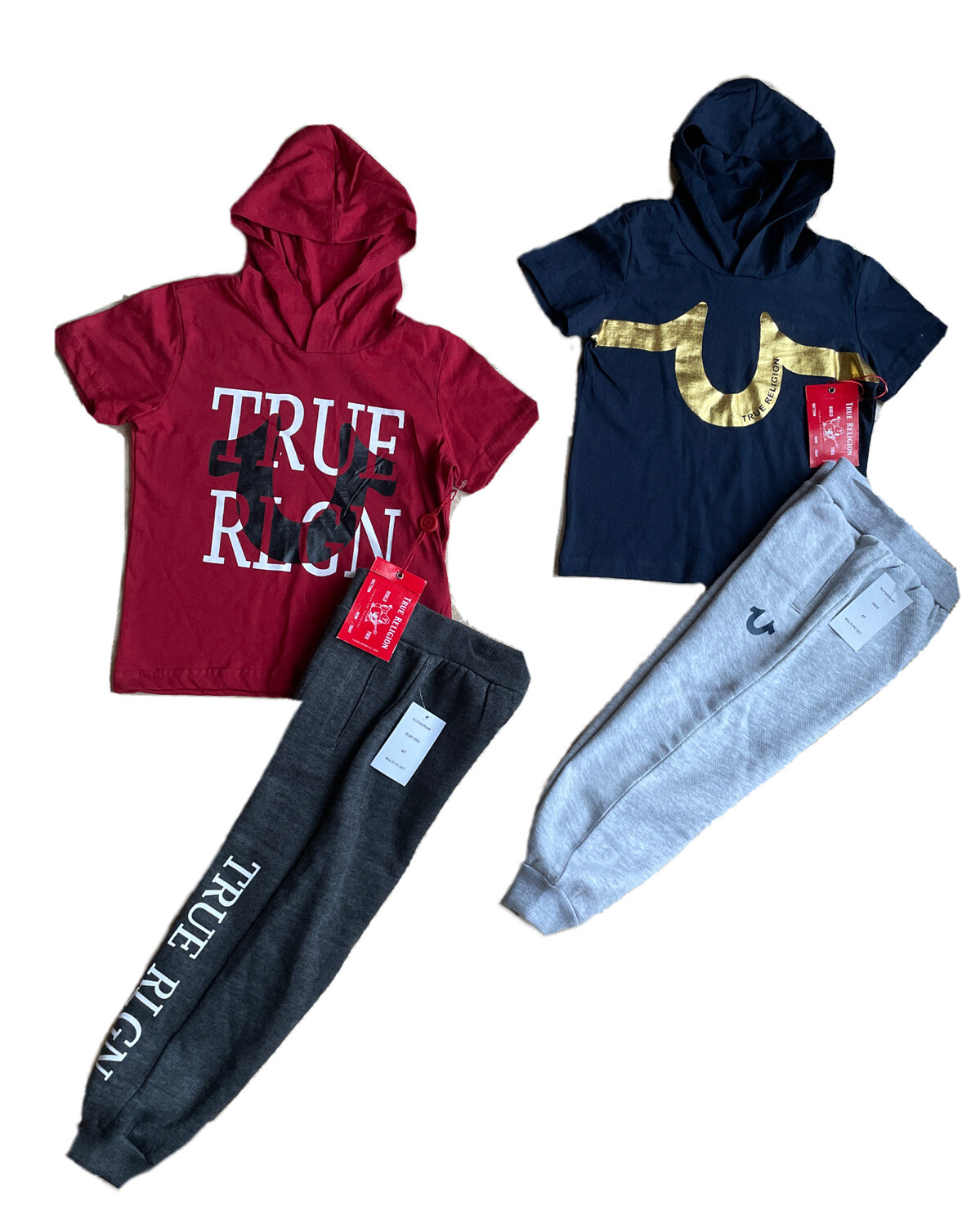 NWT True Religion Toddler Boy Hooded Short Sleeve T-Shirt & Jogger Sets; Size 4T