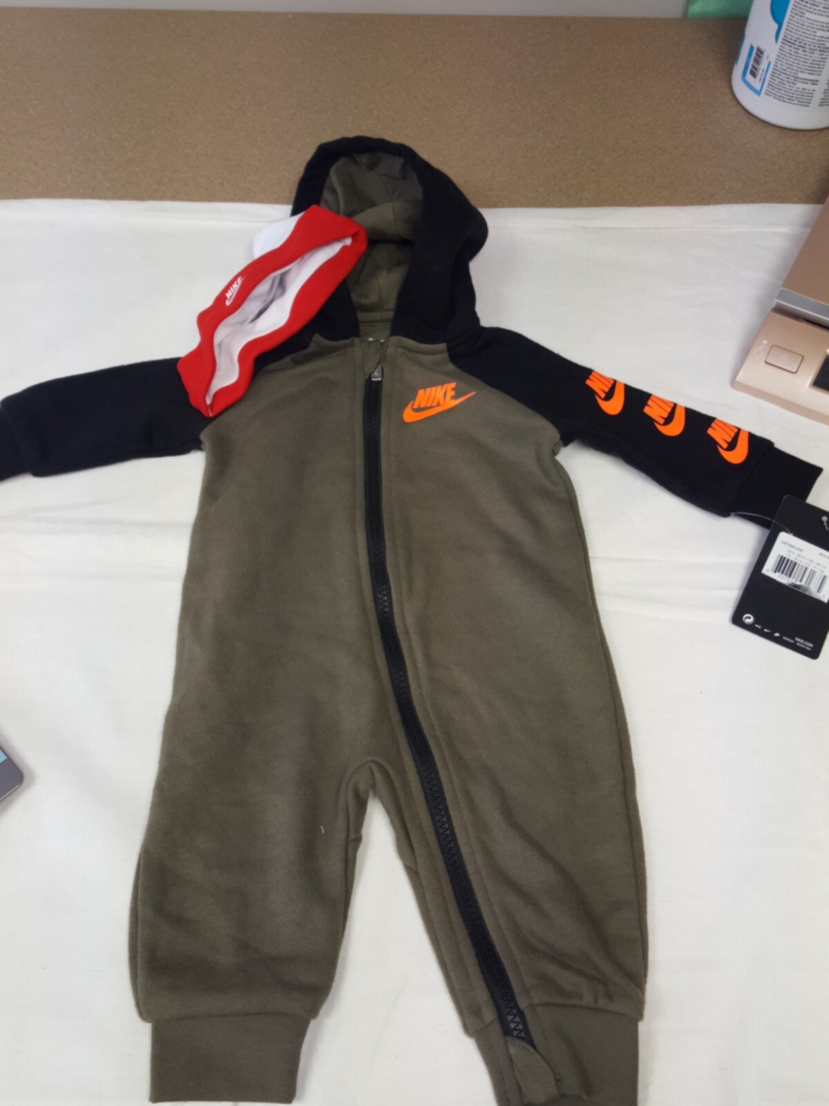 Nike 6-month-old Olive outfit with Red and White Hat NEW with tags