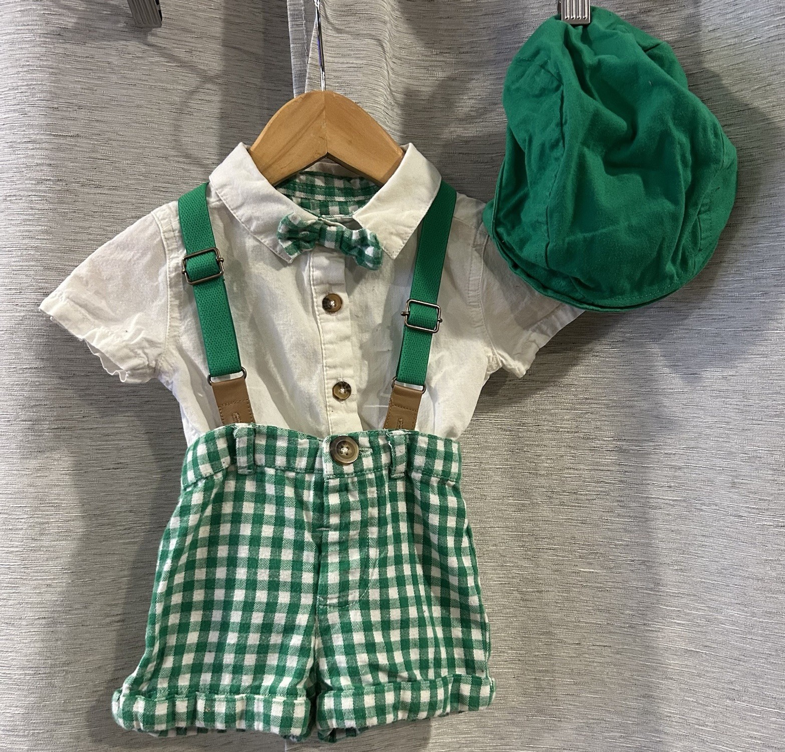 Tommy Bahama Kids infant 3 pc white romper green check shorts 0-3 Months