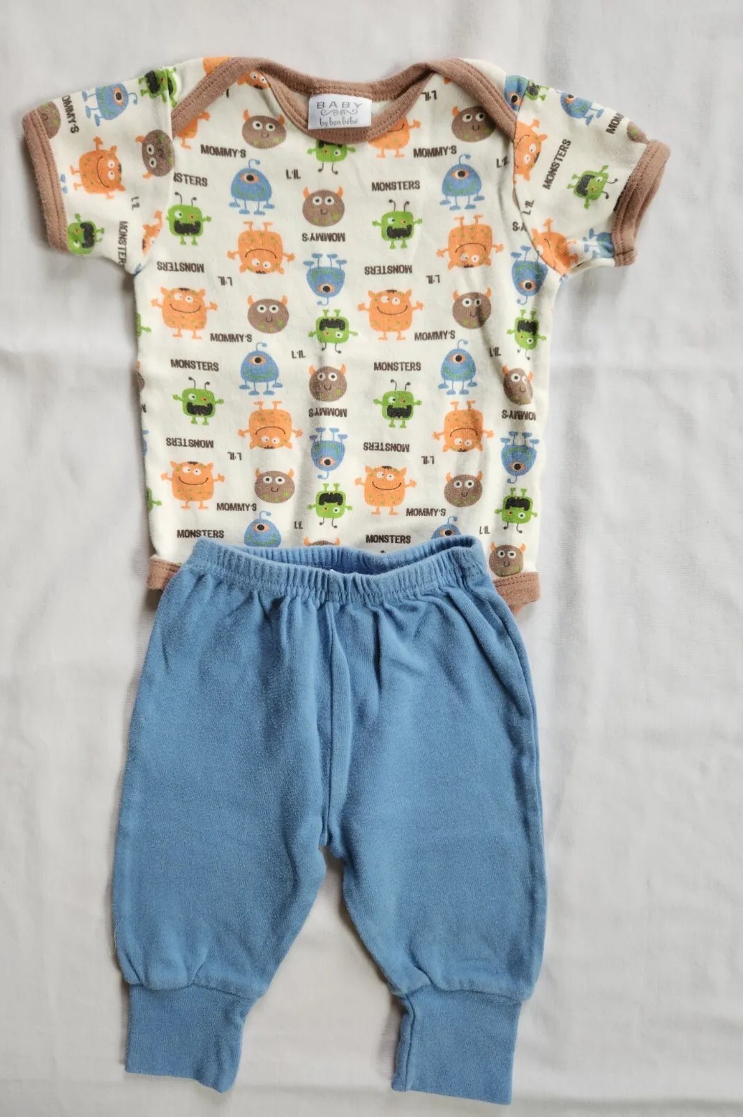 Baby Boy’s 2pc Outfit 6-9 Months Mommy’s Monsters Bodysuit & Pants w/Monster