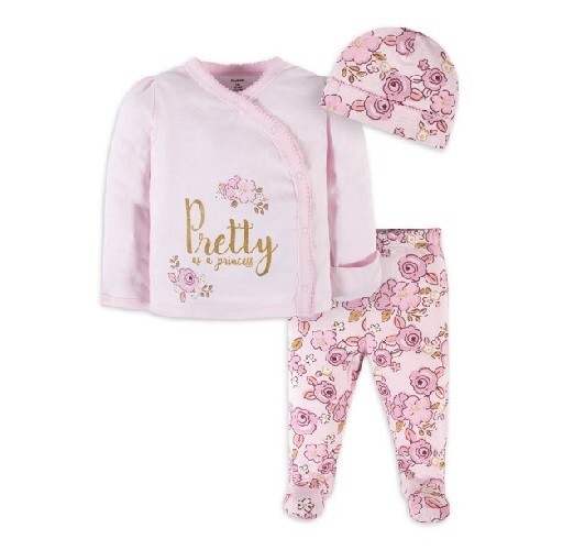 Gerber Baby Girl Take-Me-Home Pink “Pretty As A Princess” Set Size Newborn