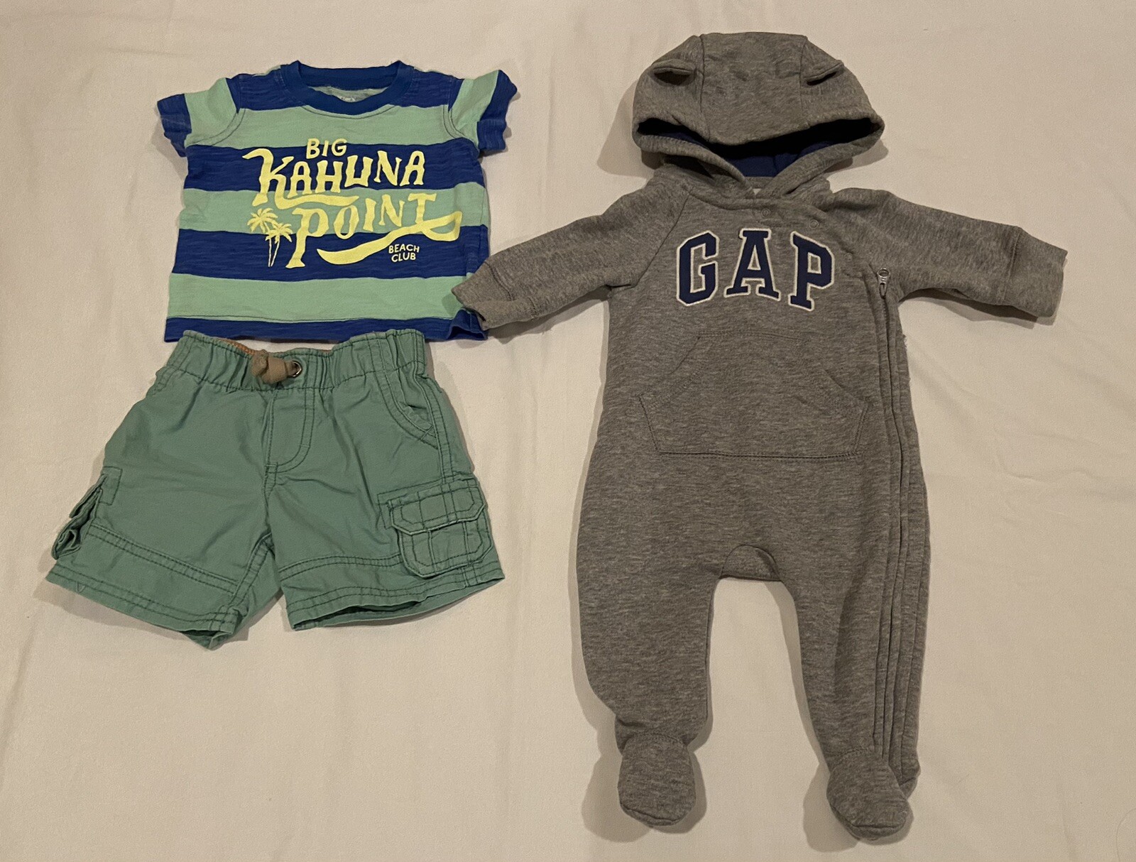 Lot of 3 Outfit Baby Gap Logo Footed Pajama Carters Shirt And Shorts 0-3months