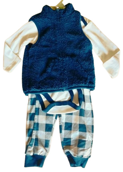 NWT Boys Chick Pea 3 pc set pants vest snap suit size 12 months cute set