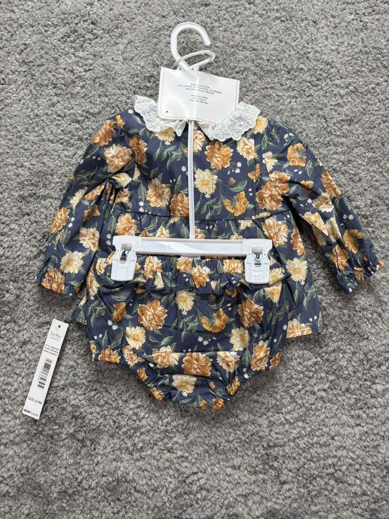 Nicole Miller Baby Set 6-9 Months 3 Pieces Floral Suit Color Very Grape NWT