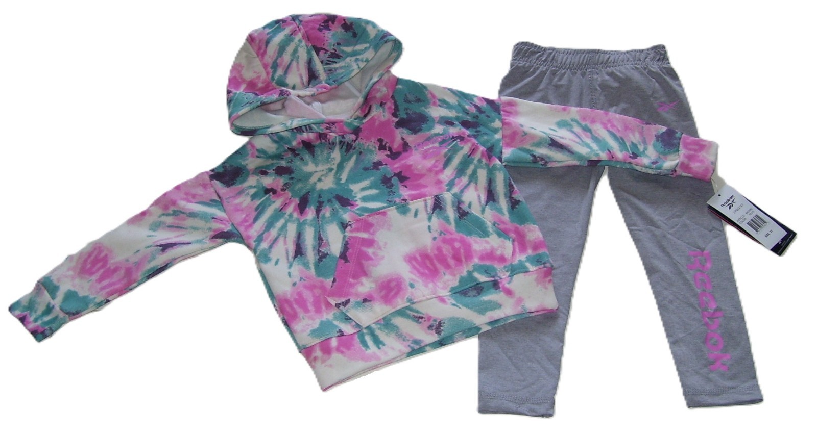 REEBOK 2 Pc Pink Gray Tie Dye Hooded Sweatshirt Leggings Outfit 2T