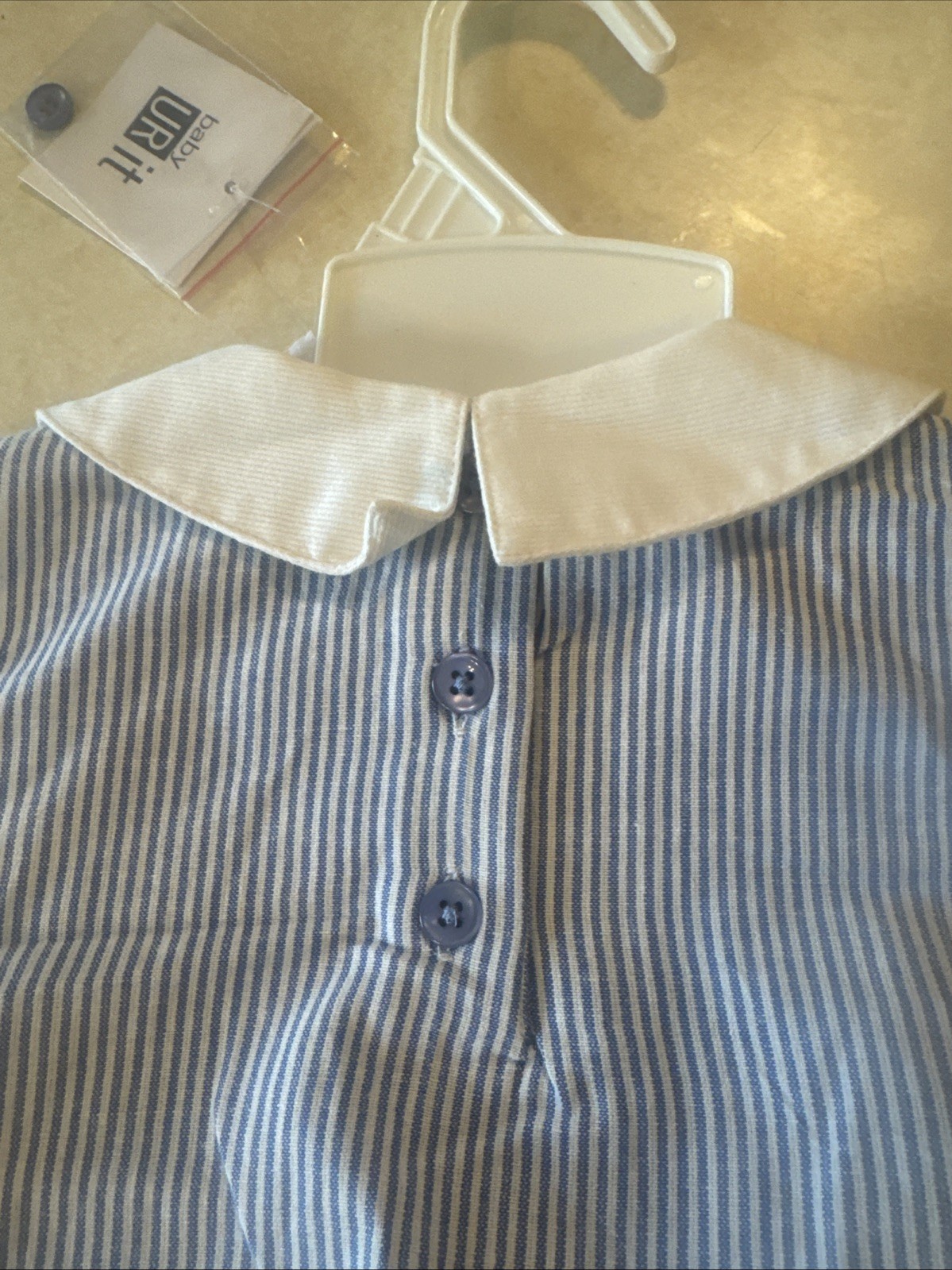 NWT Baby URit Blue And White Baby Girl Sz 6/9 Month Romper With Headband
