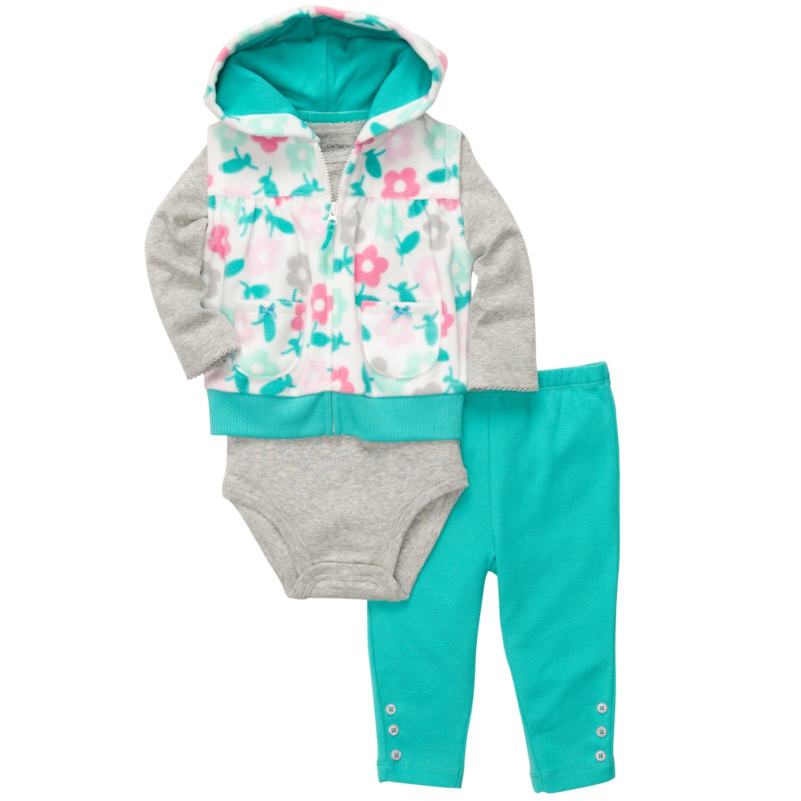 NWT 3-pc Hooded Fleece Vest, Bodysuit, Pants Set Carter’s 18M