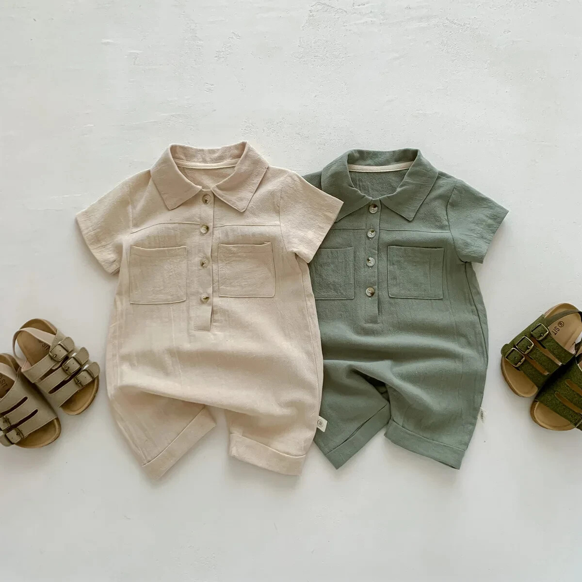 All Seasons outwear solid color short sleeves clothes for 3-6 M, Beige