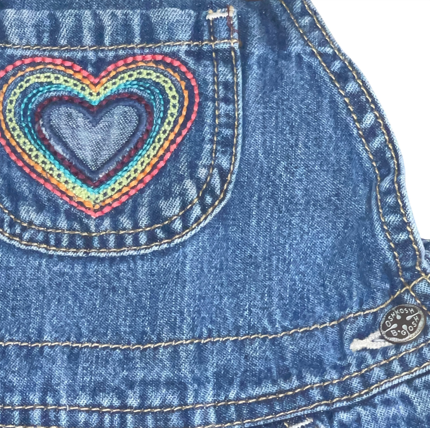 Oshkosh Bgosh Denim Overalls Rainbow Heart Patch Retro Girly 18 Months Blue Jean