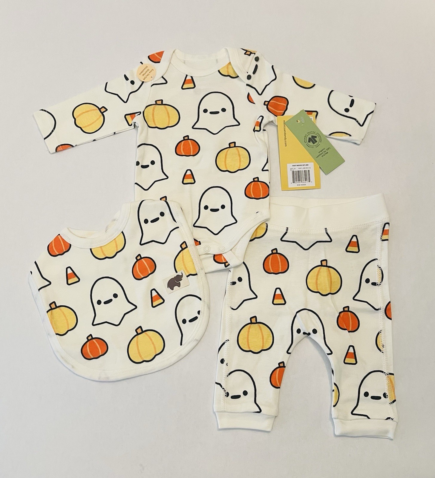 Baby Boy Girl Halloween Outfit 0-3 Months Pants Bodysuit Bib 3 PC Set New