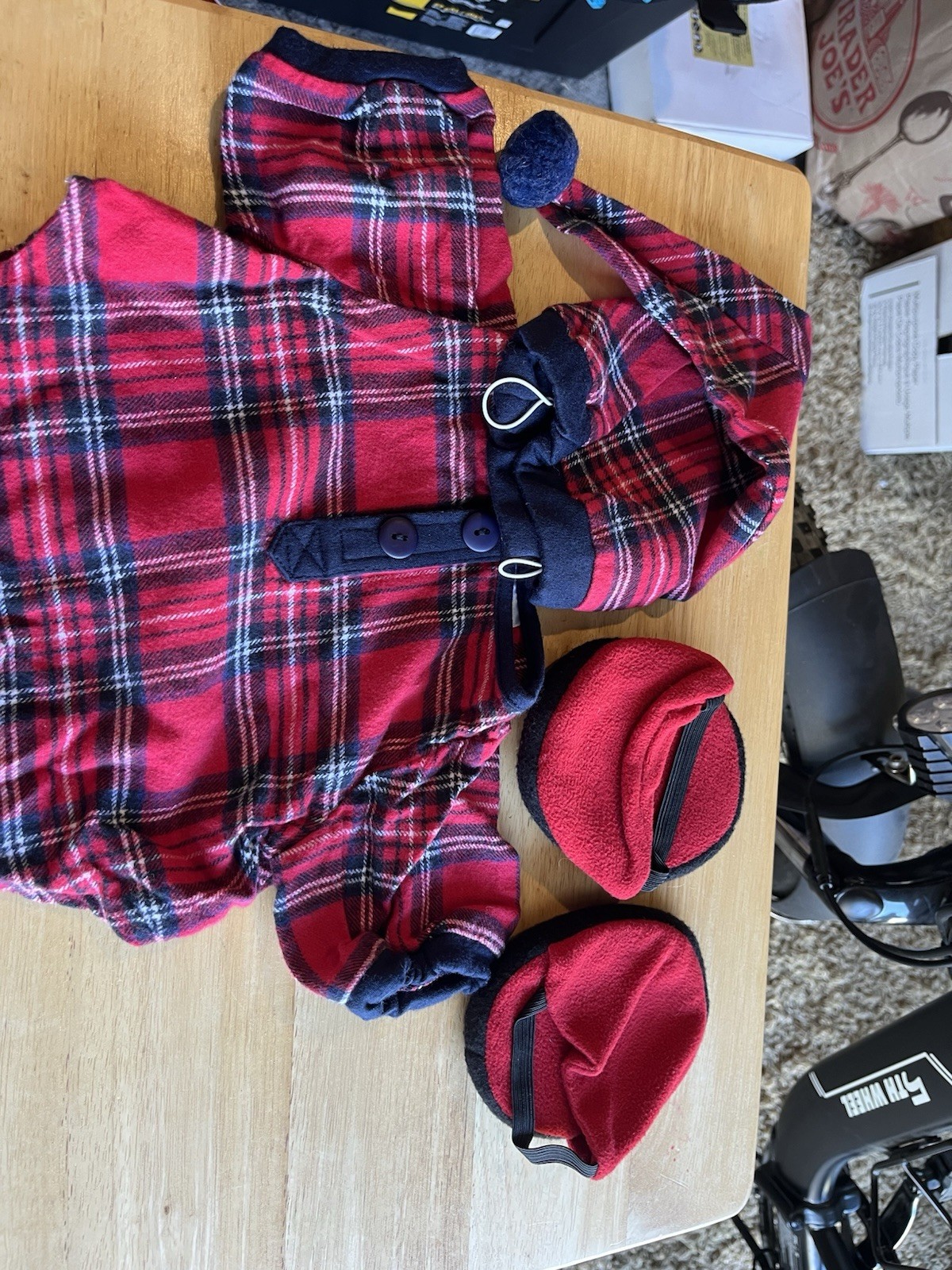Build a bear / doll Red/Black Plaid 4pc Fleece Outfit Set Hat Shorts Zip Vest