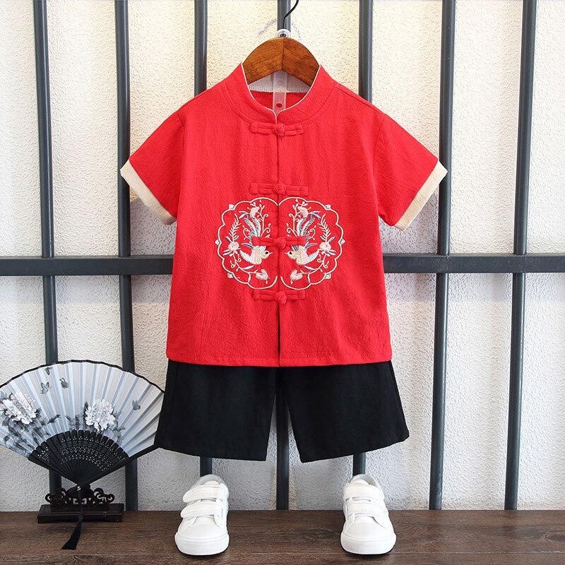 2X Boy Kid Chinese Hanfu Shirt Shorts Ethnic Tang Suit Vintage Style Daily Chic