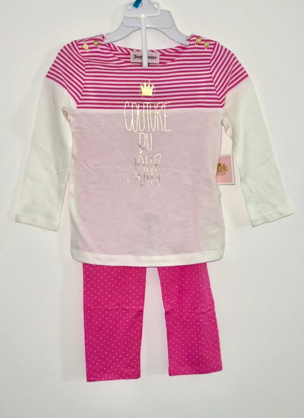 Juicy Couture Baby Girl 2-pc Legging Set Stripe Dots White Pink White 3-6 M NWT