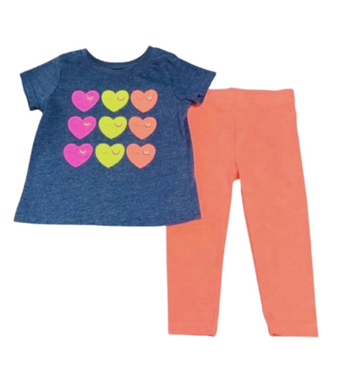 *GARANIMALS Hearts Top, Stretch Pants Navy Coral Baby Girl Size 12m