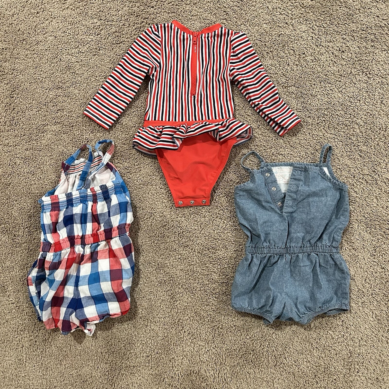 Lot Girls 18 Months 3 Pc Summer Romper And Swimsuit Set