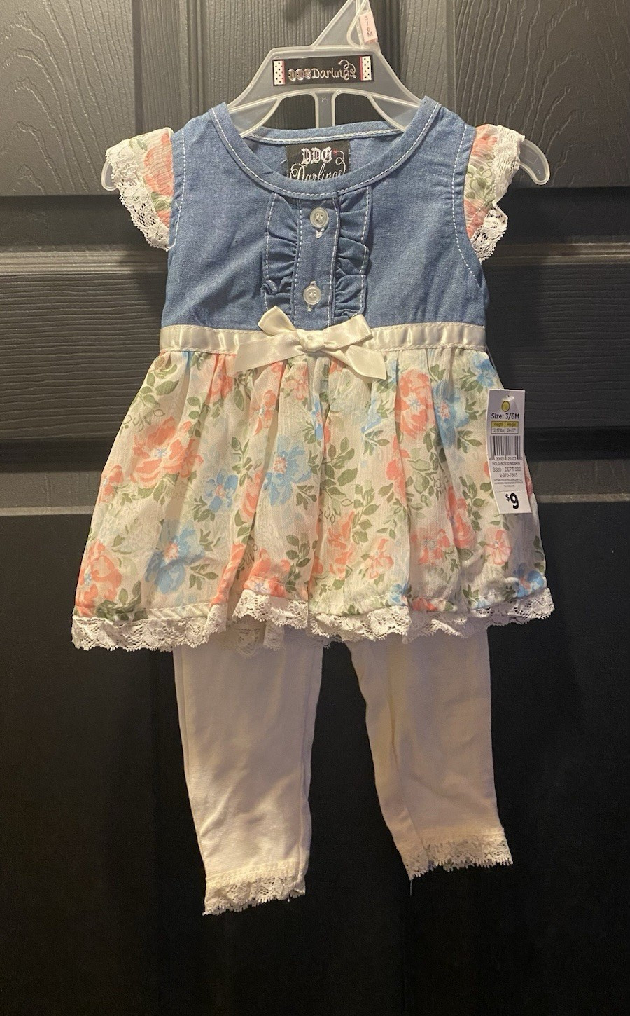 DDG Darlings 2pc Girls Floral Denim Top & White Pants Set 3-6 Months