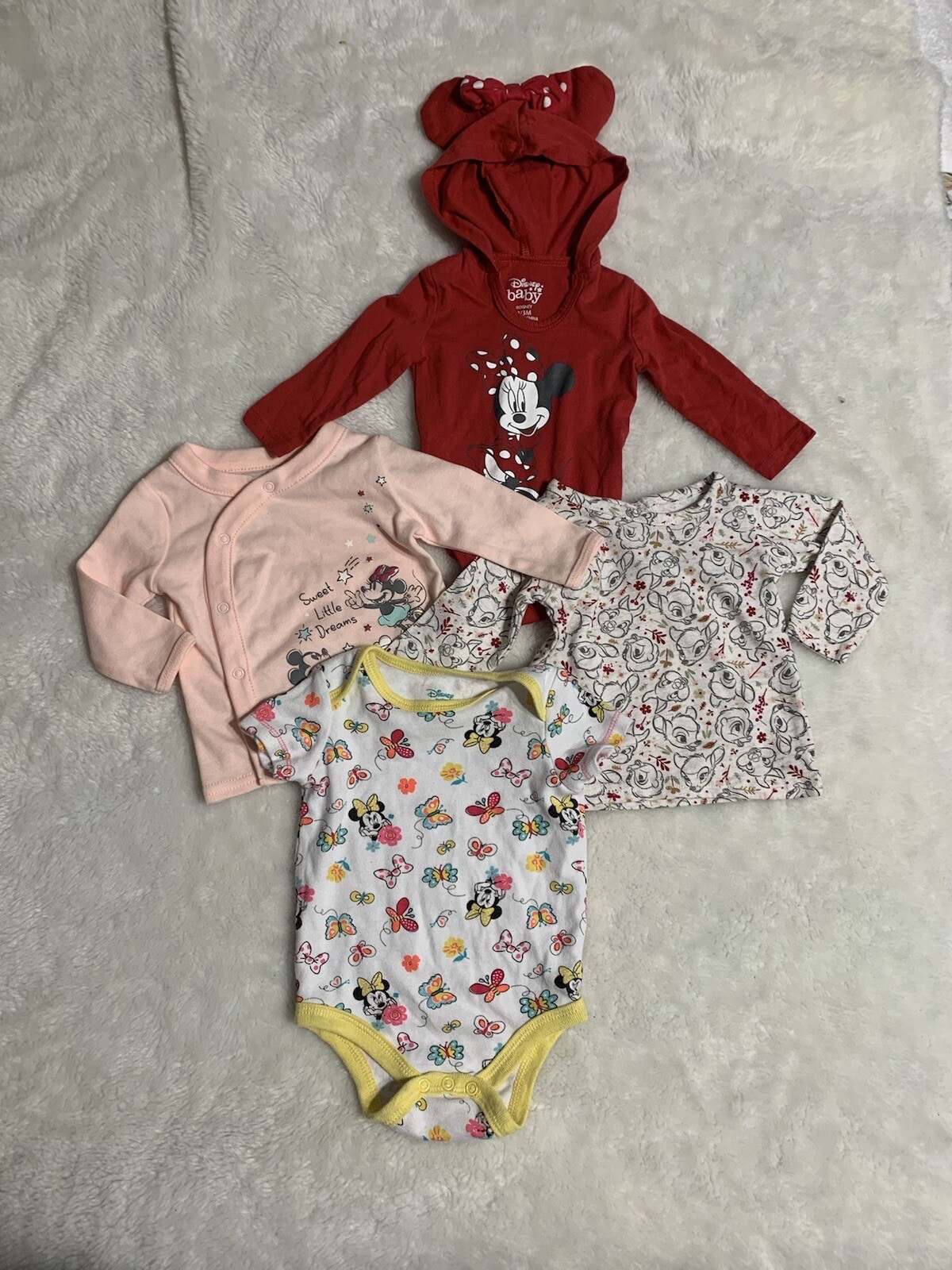 Disney Minnie Mouse, Bambi 0-3 Month baby girl clothes, Bundle Of 4 Pieces