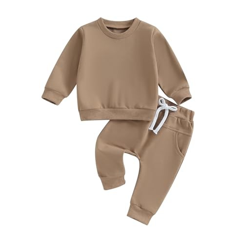 Baby Boys Girl Fall Winter Solid Color Outfits Crewneck Sweatshirt Sweatpant Set