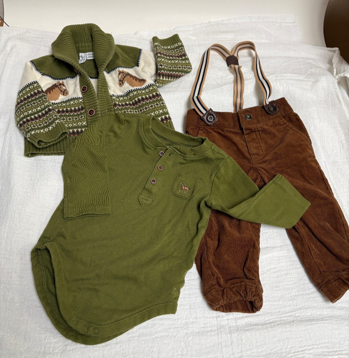 Janie & Jack Horse Set Pants, Shirt , Cardigan Sweater Boys Sz 6-12m