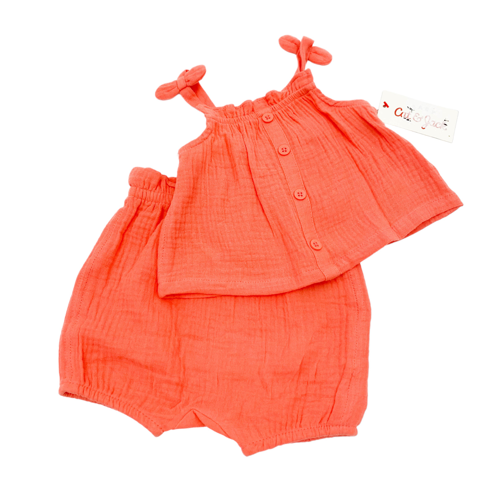 Cat & Jack Baby Girl Size 3-6M Outfit Sleeveless Tank & Shorts 2 PC Coral Pink