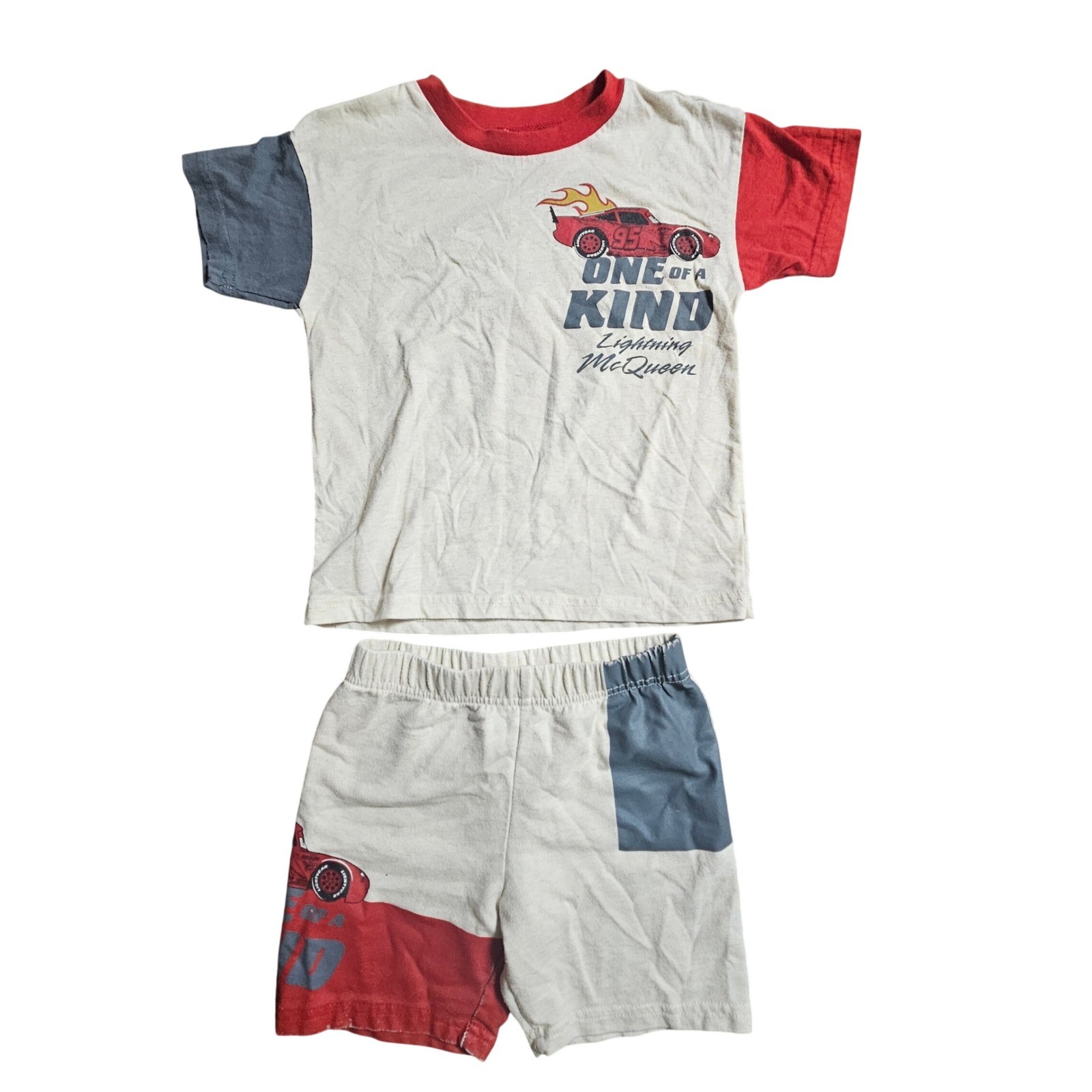 Disney Pixar Cars Lightning McQueen 2-Piece Shirt Short Set 5T Kidcore Retro Y2K