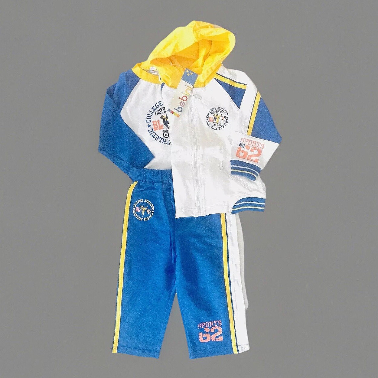 BEBINI infant baby cotton jersey set pants hoodie blue white sz 18 M