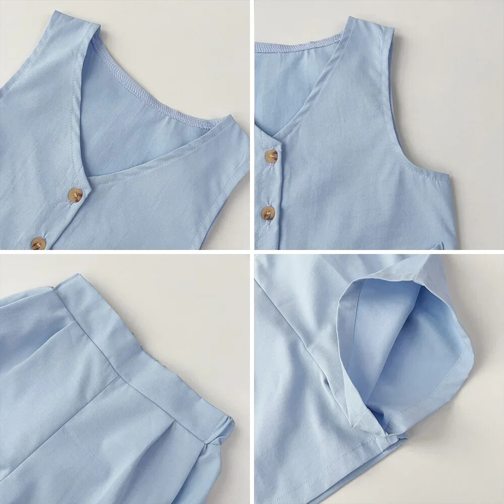 Summer Basic Girls Clothes Single Sleeveless Top+Shorts 2Pcs Sets Wedding Suit