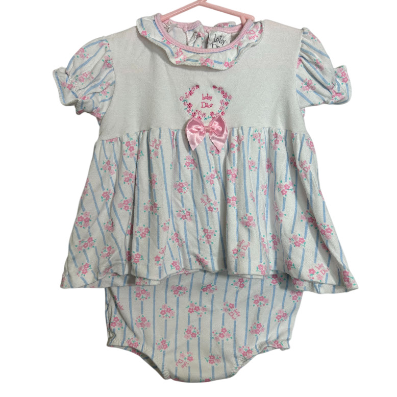 Vtg Baby Dior Infant Girls 6-12 Months Two Piece Set Dress Bloomers Floral 90s