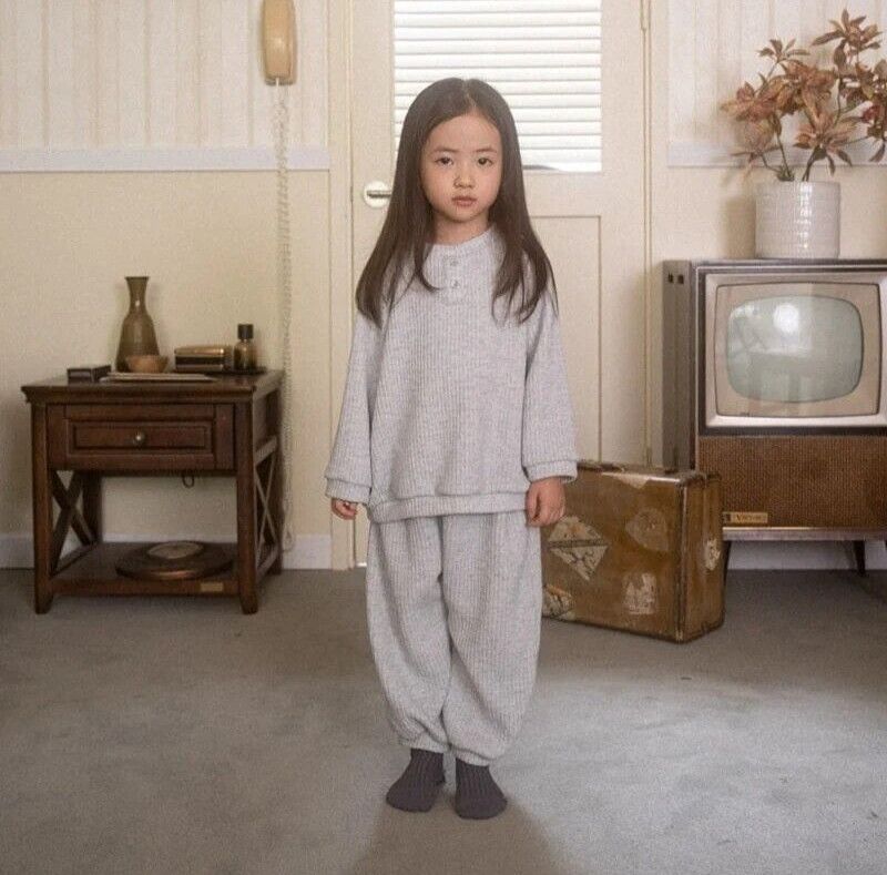 Toddler Boys Girls Soft Lounge Set Gray Korean Kids Clothes