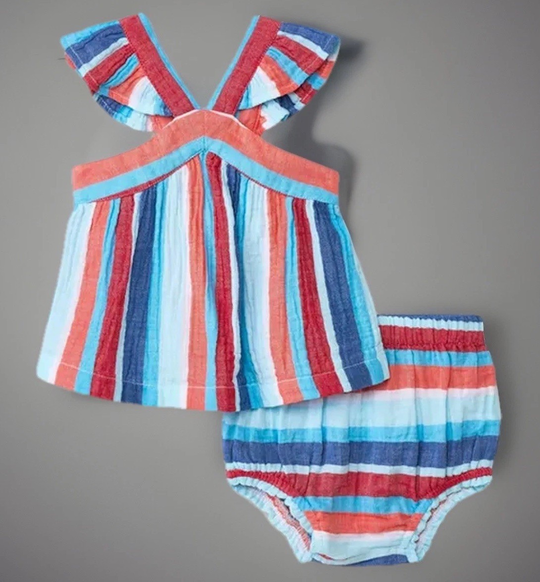 Cat & Jack Newborn Baby Girl 2PC Outfit Set Striped Flutter Sleeve Bloomer New
