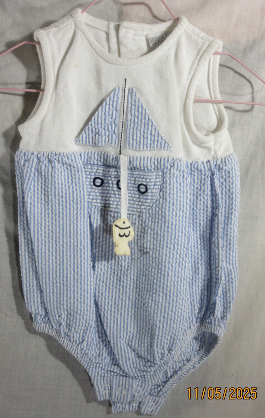 Blue & White Stripe Sailboat & Fish Baby Outfit Size Collections 6/9 SMPO-22